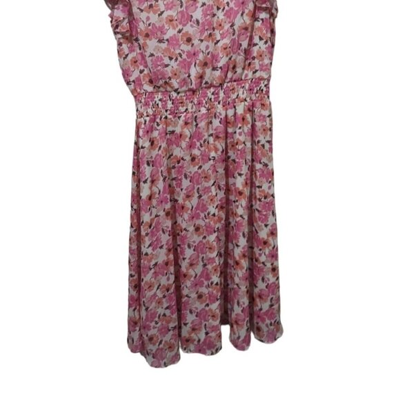 MSK Women’s V-Neck Floral Dress 2X Pink & White Short-Sleeve Empire Waist - Picture 5 of 8